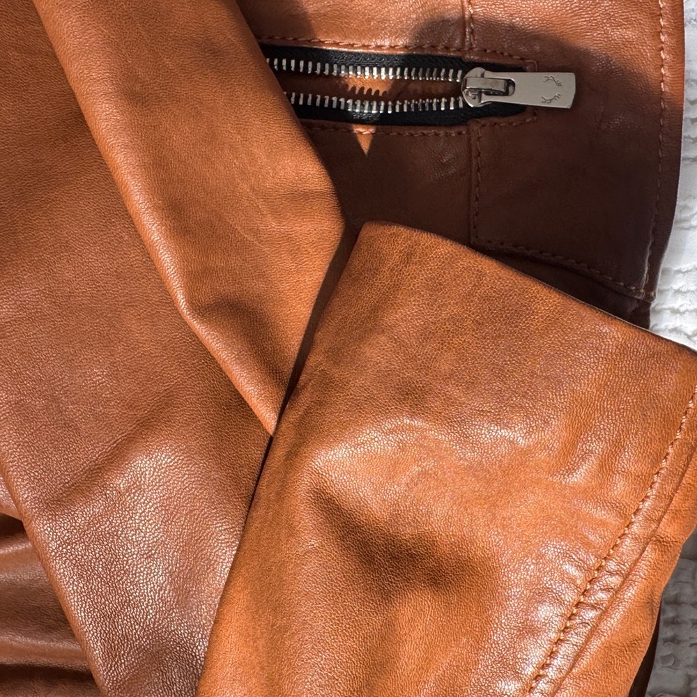 Bod & Christensen Brown Leather Jacket with Gray Hood - Picture 5 of 8